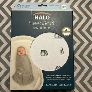 new halo newborn sleep sack swaddle cotton white NB penguins 0-3 months baby